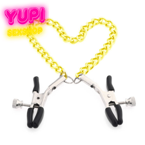 Золотая цепочка с зажимами для сосков Clamps Heart