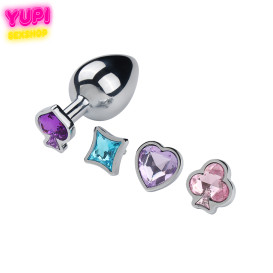 Металлическая анальная пробка со сменными камнями Royal L