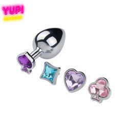 Металлическая анальная пробка со сменными камнями Royal L