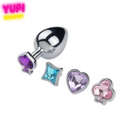 Металлическая анальная пробка со сменными камнями Royal L