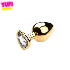 Золотиста металева анальна пробка Heart White S