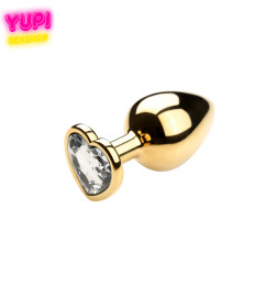 Золотистая металлическая анальная пробка Heart White S