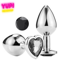 Срібляста металева анальна пробка Heart Black S