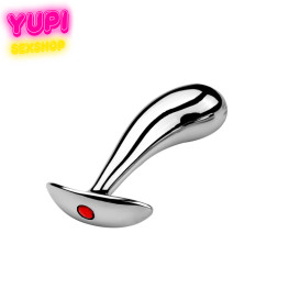 Серебристая металлическая анальная пробка Dew Drop Red S