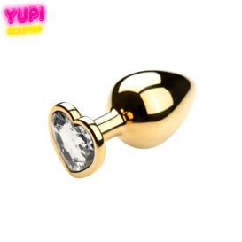 Золотистая металлическая анальная пробка Heart White M