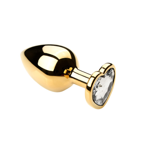 Золотистая металлическая анальная пробка Heart White M