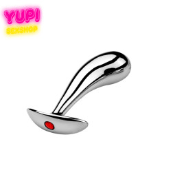 Серебристая металлическая анальная пробка Dew Drop Red S