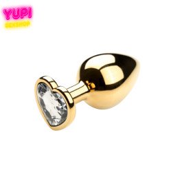 Золотистая металлическая анальная пробка Heart White M