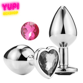 Серебристая металлическая анальная пробка Heart Pink M