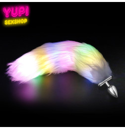 Металлическая анальная пробка со светящимся хвостом Fox Glow Rainbow S