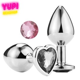 Серебристая металлическая анальная пробка Heart Rosy M