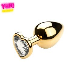 Золотиста металева анальна пробка Heart White L