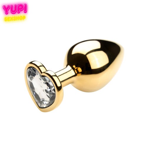 Золотиста металева анальна пробка Heart White L