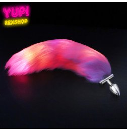 Металлическая анальная пробка со светящимся хвостом Fox Glow Pink S