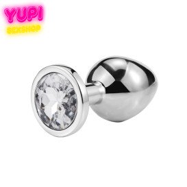 Срібляста металева анальна пробка Circle White S