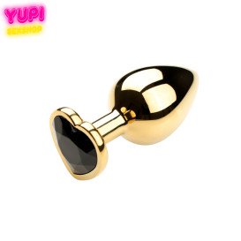 Золотиста металева анальна пробка Heart Black M