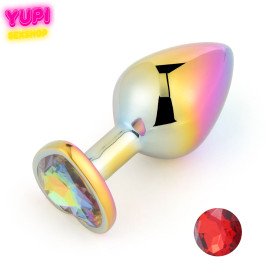 Перламутровая металлическая анальная пробка Heart Red S