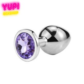 Срібляста металева анальна пробка Circle Light Purple M