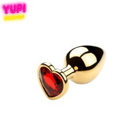 Золотиста металева анальна пробка Heart Red S