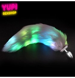 Металлическая анальная пробка со светящимся хвостом Fox Glow Turquoise S