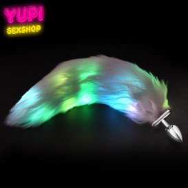 Металлическая анальная пробка со светящимся хвостом Fox Glow Turquoise S