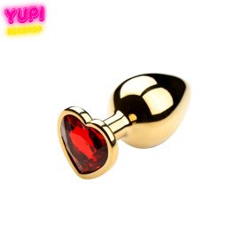 Золотистая металлическая анальная пробка Heart Red M