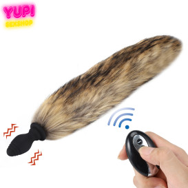 Силиконовая анальная пробка с хвостом Fox Fur Beige RCT