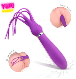 Вибромассажер с силиконовым наконечником-хлыстом Squid Purple