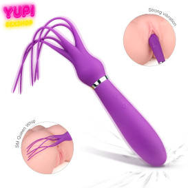 Вибромассажер с силиконовым наконечником-хлыстом Squid Purple