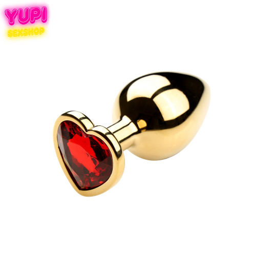 Золотиста металева анальна пробка Heart Red L