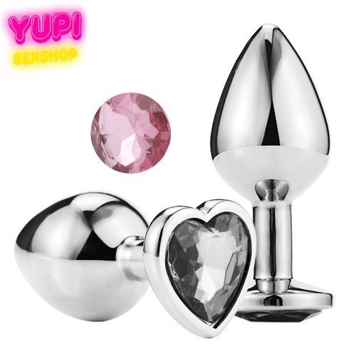 Серебристая металлическая анальная пробка Heart Rosy S