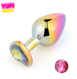 Перламутровая металлическая анальная пробка Heart Pink M