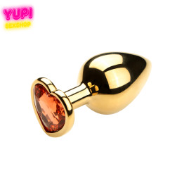 Золотистая металлическая анальная пробка Heart Golden L