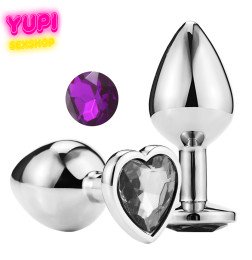 Серебристая металлическая анальная пробка Heart Dark Purple M