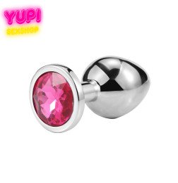 Серебристая металлическая анальная пробка Circle Pink L