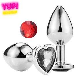 Срібляста металева анальна пробка Heart Red L