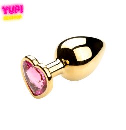 Золотистая металлическая анальная пробка Heart Rosy L