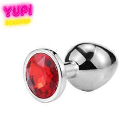 Серебристая металлическая анальная пробка Circle Red S