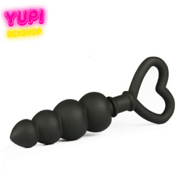 Силиконовая анальная пробка черная с кольцом в форме сердца Quart Black