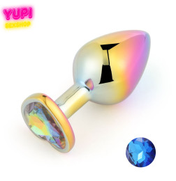 Перламутровая металлическая анальная пробка Heart Dark Blue S