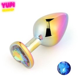 Перламутровая металлическая анальная пробка Heart Dark Blue M