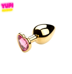 Золотистая металлическая анальная пробка Heart Rosy S