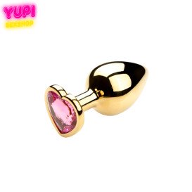 Золотиста металева анальна пробка Heart Rosy S