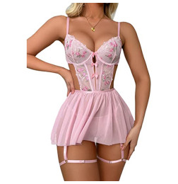 Сексуальна мереживна нічна сорочка з трусиками Joolly Pink S