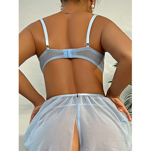 Сексуальная кружевная сетчатая ночная рубашка с трусиками Joolly Light  Blue S