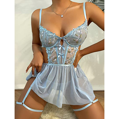 Сексуальна мереживна нічна сорочка з трусиками Joolly Light  Blue M