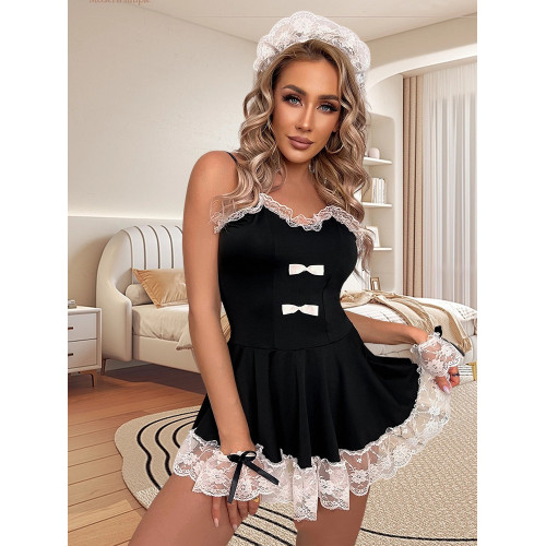 Костюм Горничной-трусики,обруч,кружевные браслеты–Ston Moud Black XL