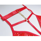 Латексный женский секс комплект дьяволицы–лиф.юбка и обручь–Hellis Love Red M