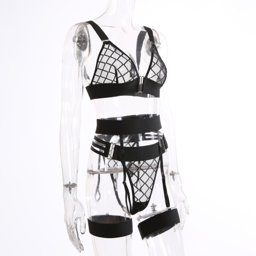 Прозрачное кружевное нижнее белье с оборками Frelly Black S