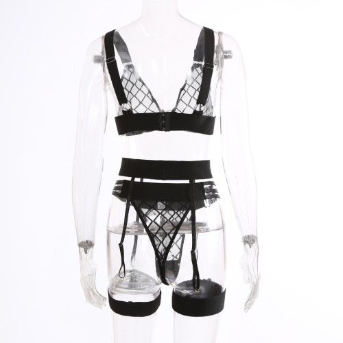 Прозрачное кружевное нижнее белье с оборками Frelly Black L